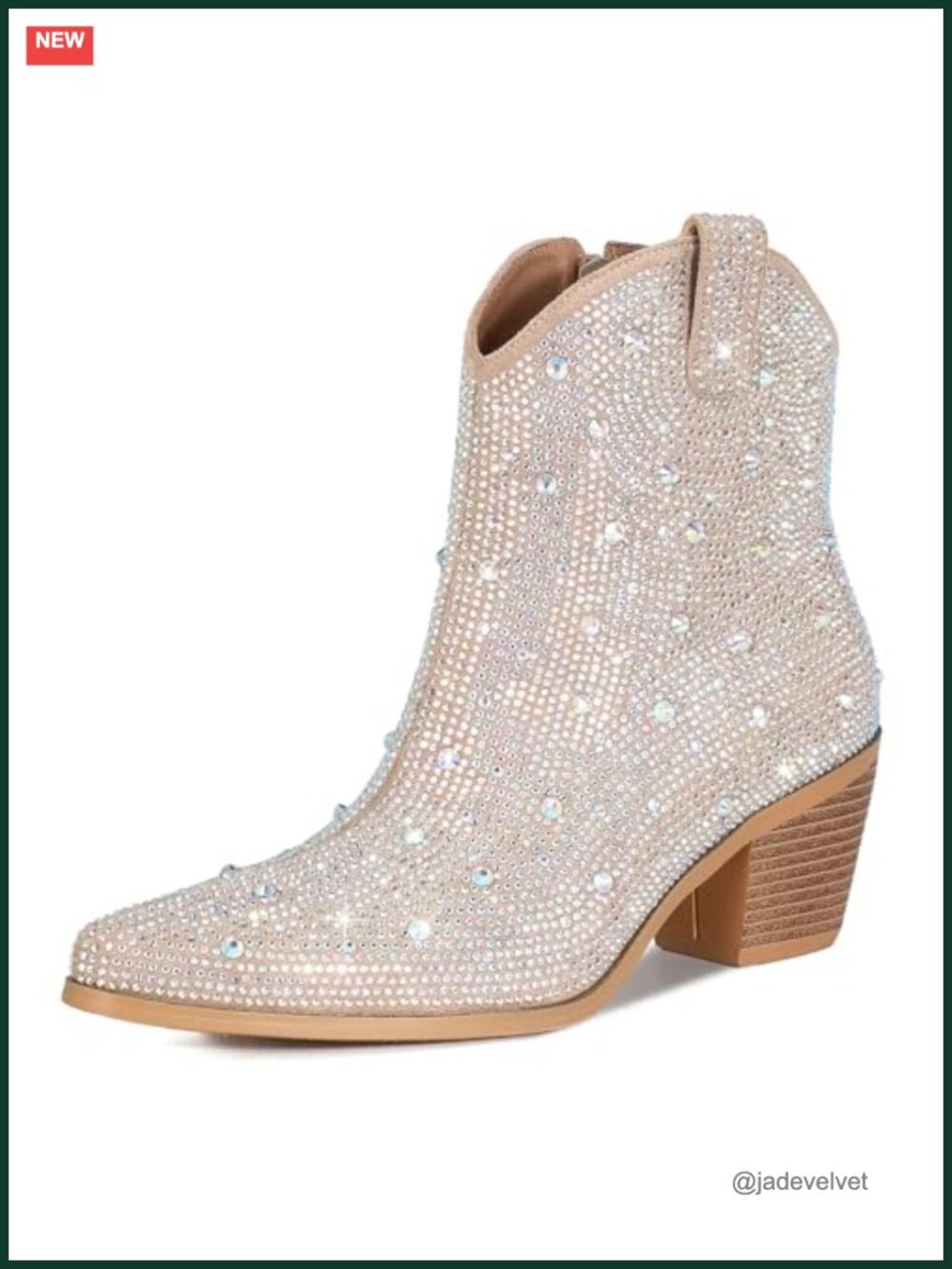 Women Rhinestone Cowboy Boots Glitter Chunky Heel Sparkly Cowgirl Ankle Boots